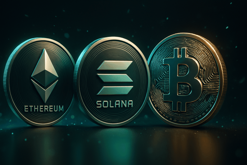 🚀 Ethereum puede dispararse +160 %, Solana avanza en sigilo y Bitcoin se prepara para romper