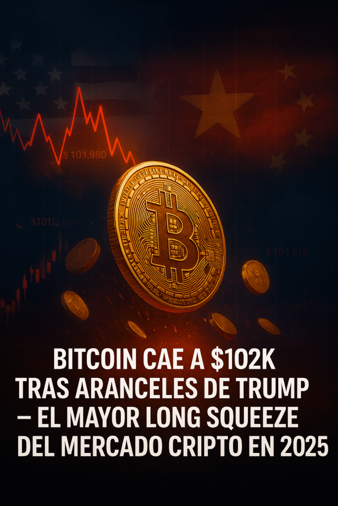 🚨 El mayor long squeeze del año: Bitcoin se hunde a $102.000 y arrastra a todo el mercado cripto